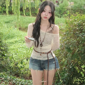 시스루 오프숄더 나시 세트 레이스 긴팔 모리걸 보헤미안 빈티지 에이블리