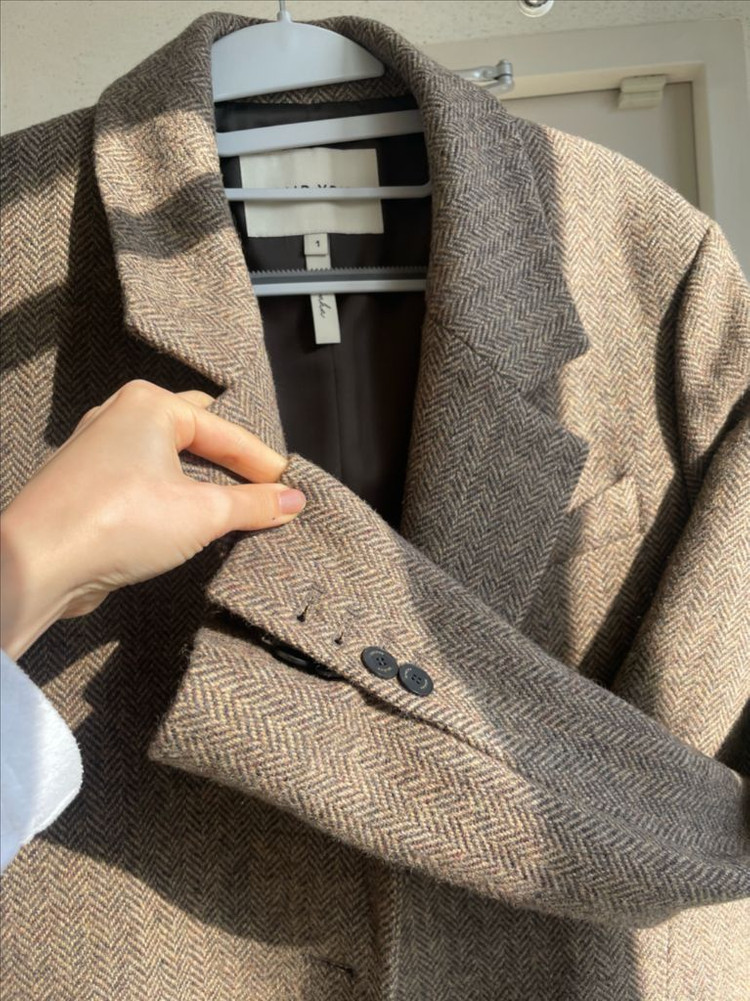 브라운 헤링본 롱코트 울코트--4