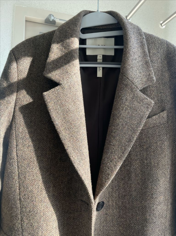 브라운 헤링본 롱코트 울코트--5