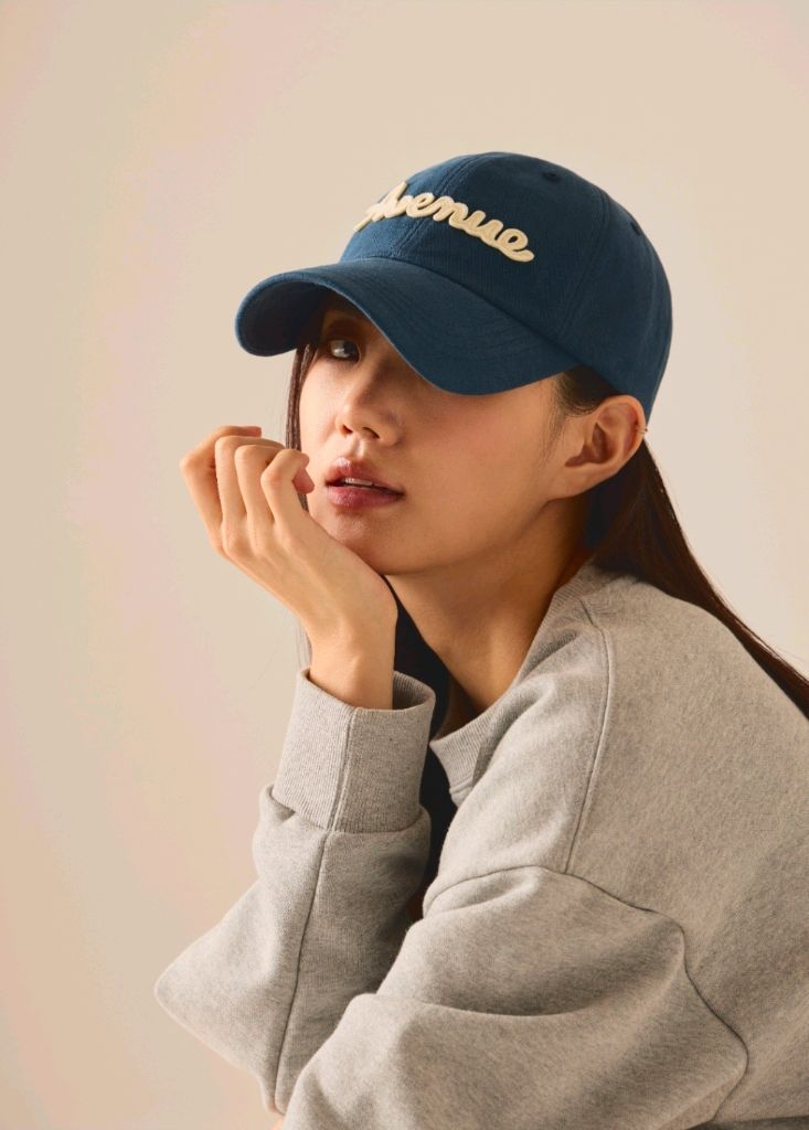 LIN AVENUE 로고 펠트 볼캡 - 네이비--1
