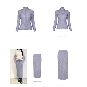 이세이미야케 쉬폰 가디건&탑,해칭스커트 아사가오퍼플 ~