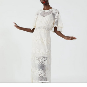 새상품/착샷)자라 레이스 롱 원피스 크림/연베이지 스몰S (정가7.9)