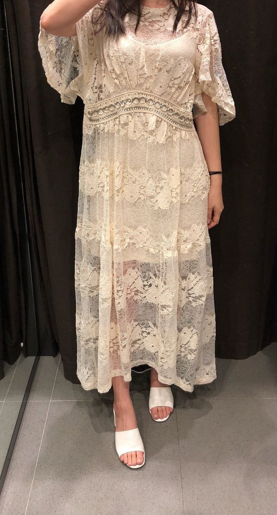 새상품/착샷)자라 레이스 롱 원피스 크림/연베이지 스몰S (정가7.9)--2