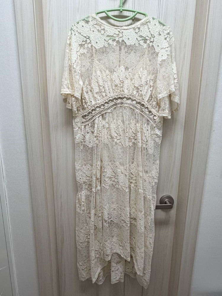 새상품/착샷)자라 레이스 롱 원피스 크림/연베이지 스몰S (정가7.9)--4