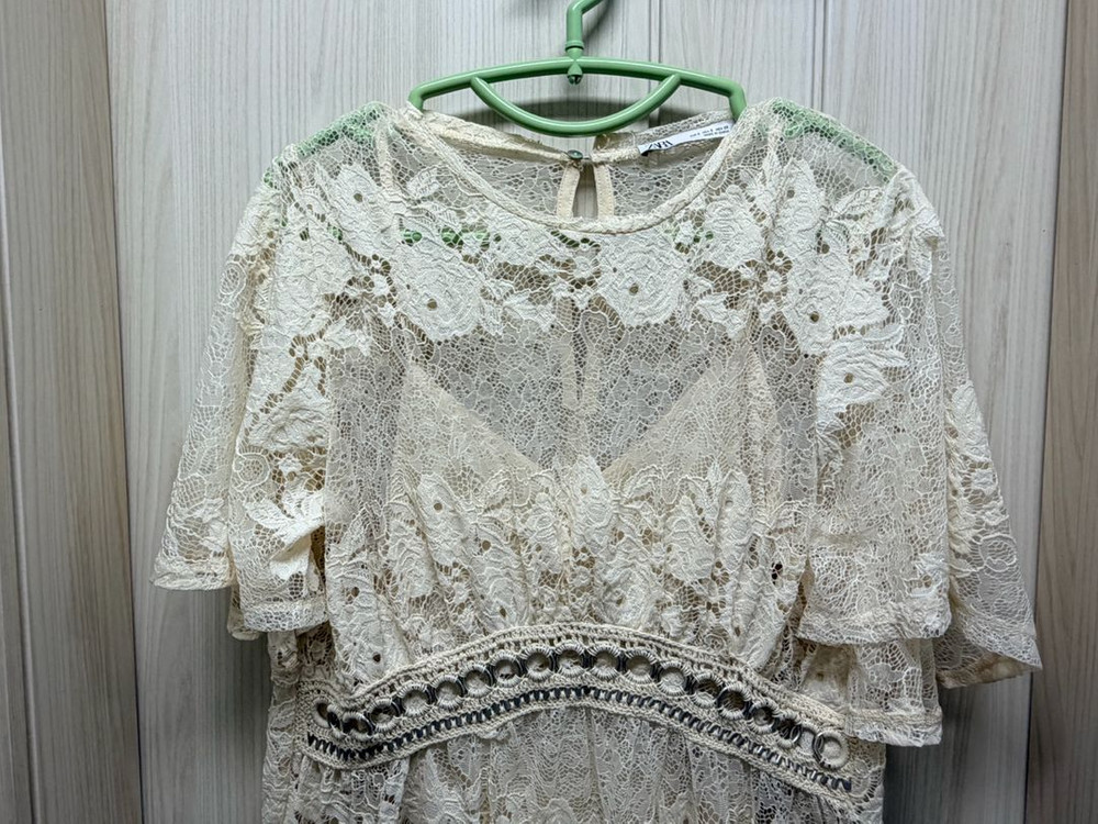 새상품/착샷)자라 레이스 롱 원피스 크림/연베이지 스몰S (정가7.9)--5