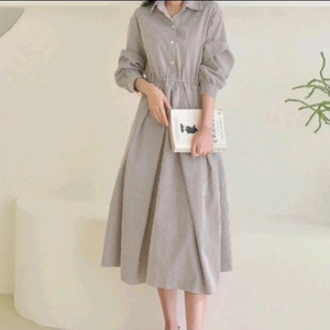 새제품) 탄탄한 스트라이프 셔츠 롱원피스 / 밴딩 셔츠 원피스 55~66