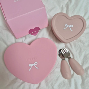 러빗 하트 도시락+하트볼(새상품)+ 커트러리 스푼 포크 (아기 식기 식판)