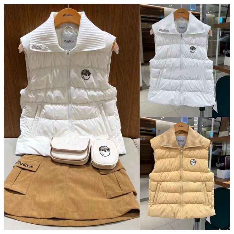 (S.M)MALBON GOLF 여성용 스윙 카라니트 다운 패딩 조끼--6