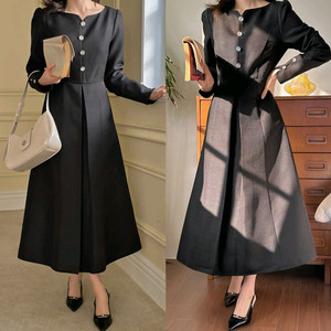 새상품) 프리미엄원단 하객룩 돌잔치룩 상견례룩 격식룩 롱원피스 블랙원피스