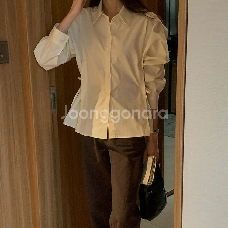 핀턱 라인 가을 면 허리끈 리본 셔츠 블라우스 에이블리 하객룩 오피스룩--4