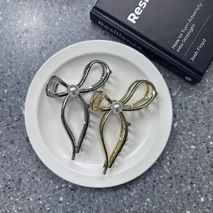 진주 메탈 리본 머리 집게핀 리본핀 헤어핀 머리핀--3