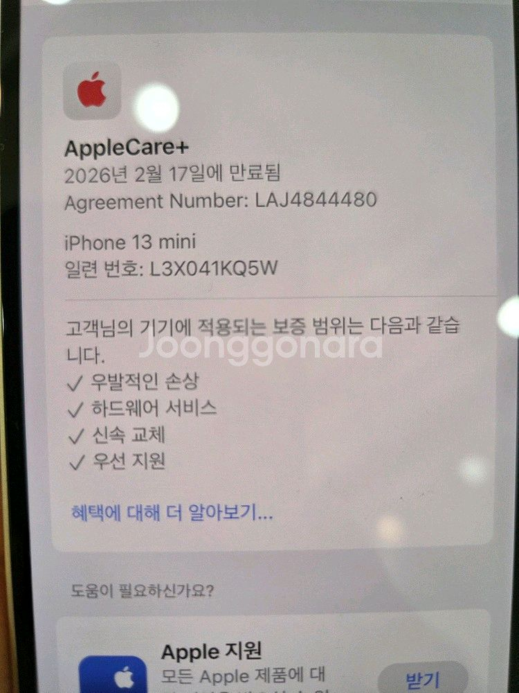 아이폰 13 미니 화이트 128GB / 애플케어+ 26.02.17까지 이미지