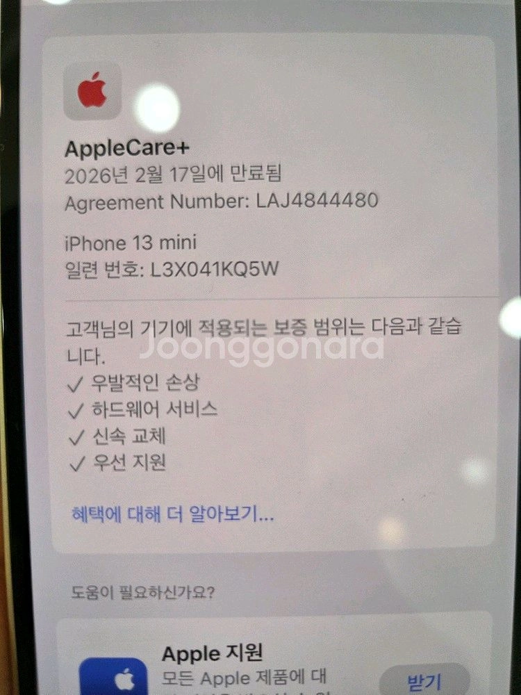 아이폰 13 미니 화이트 128GB / 애플케어+ 26.02.17까지 이미지
