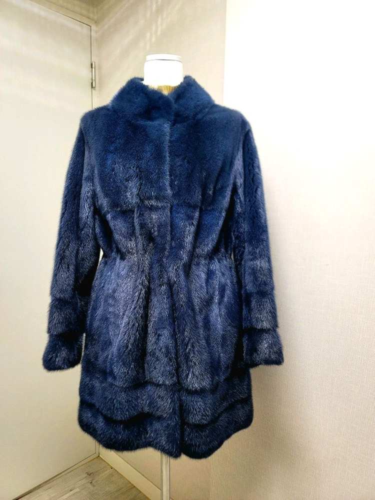 차이나카라 휘메일 풀스킨 밍크코트 네이비컬러--6