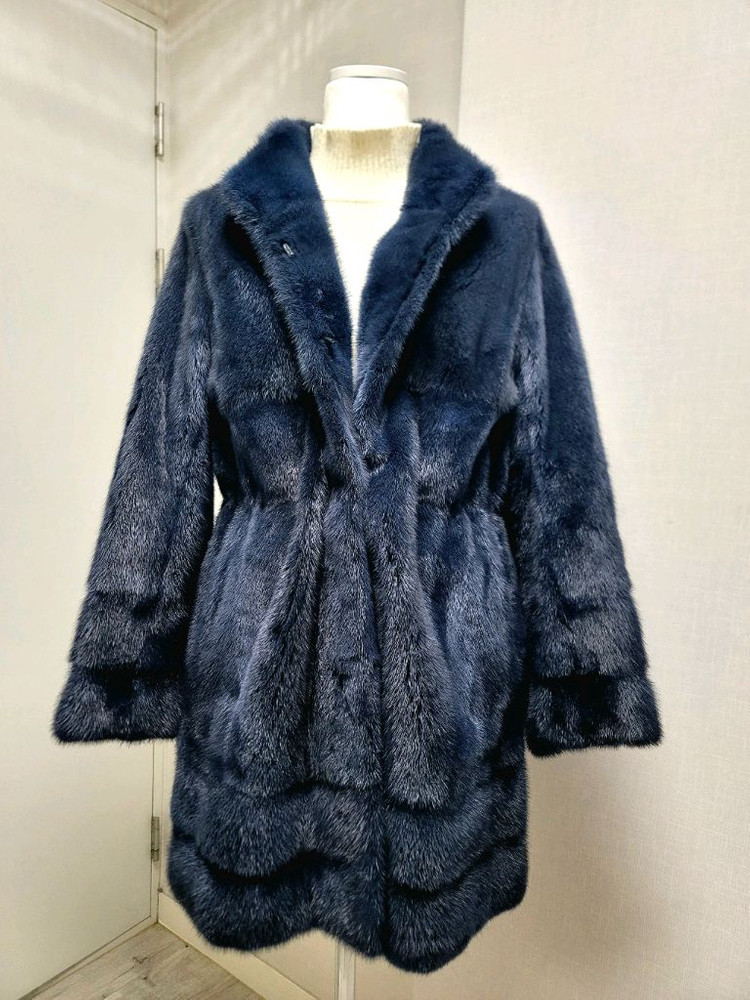차이나카라 휘메일 풀스킨 밍크코트 네이비컬러--7