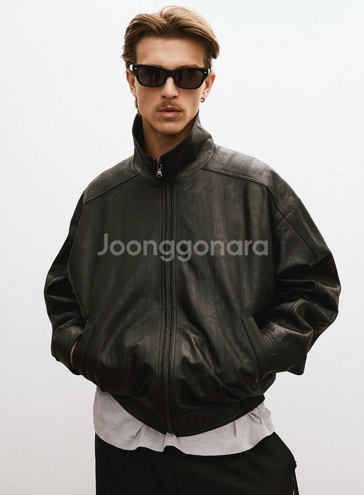 렉토 빈티지 크랙 이펙트 하이넥 레더 가죽 점퍼 L--2