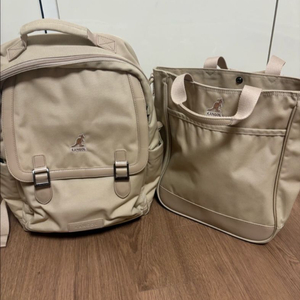 캉골 백팩 + 실내화가방 세트 베이지