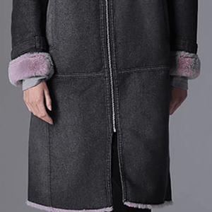 [새상품] 데님 퍼 롱코트, 카라 폭스 퍼, 55