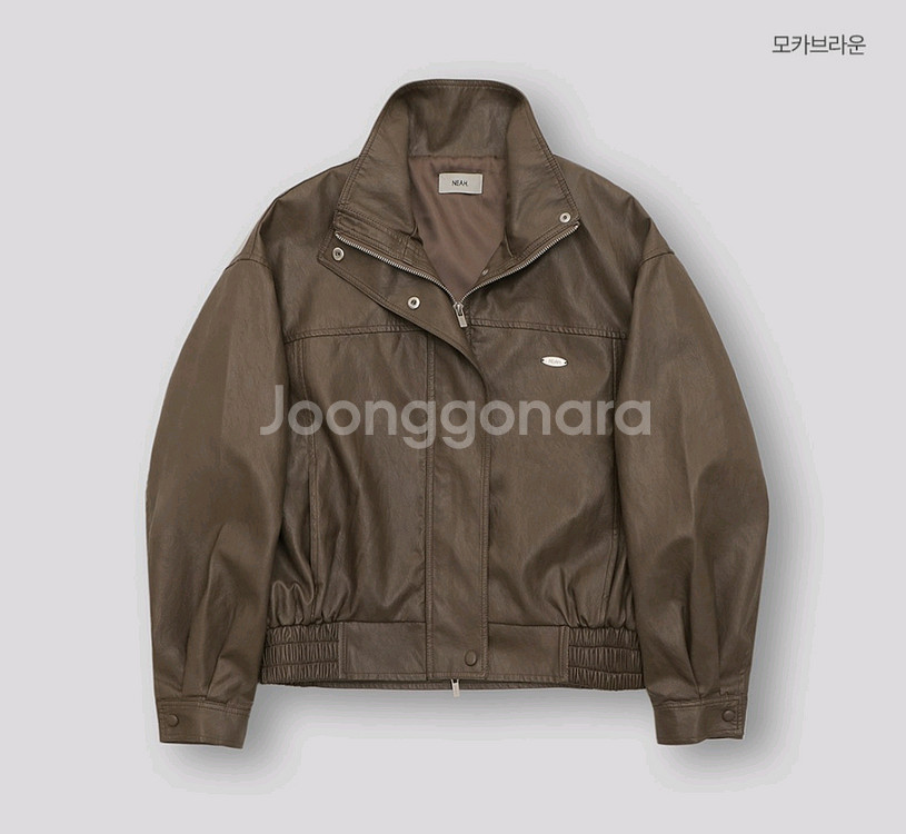 98도씨 니아 크랙 하이넥 레더 자켓--6