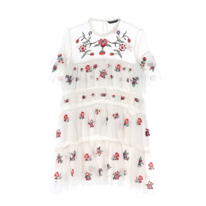 ZARA 자라 화이트 플라워 반팔 캉캉 미니 원피스 XS