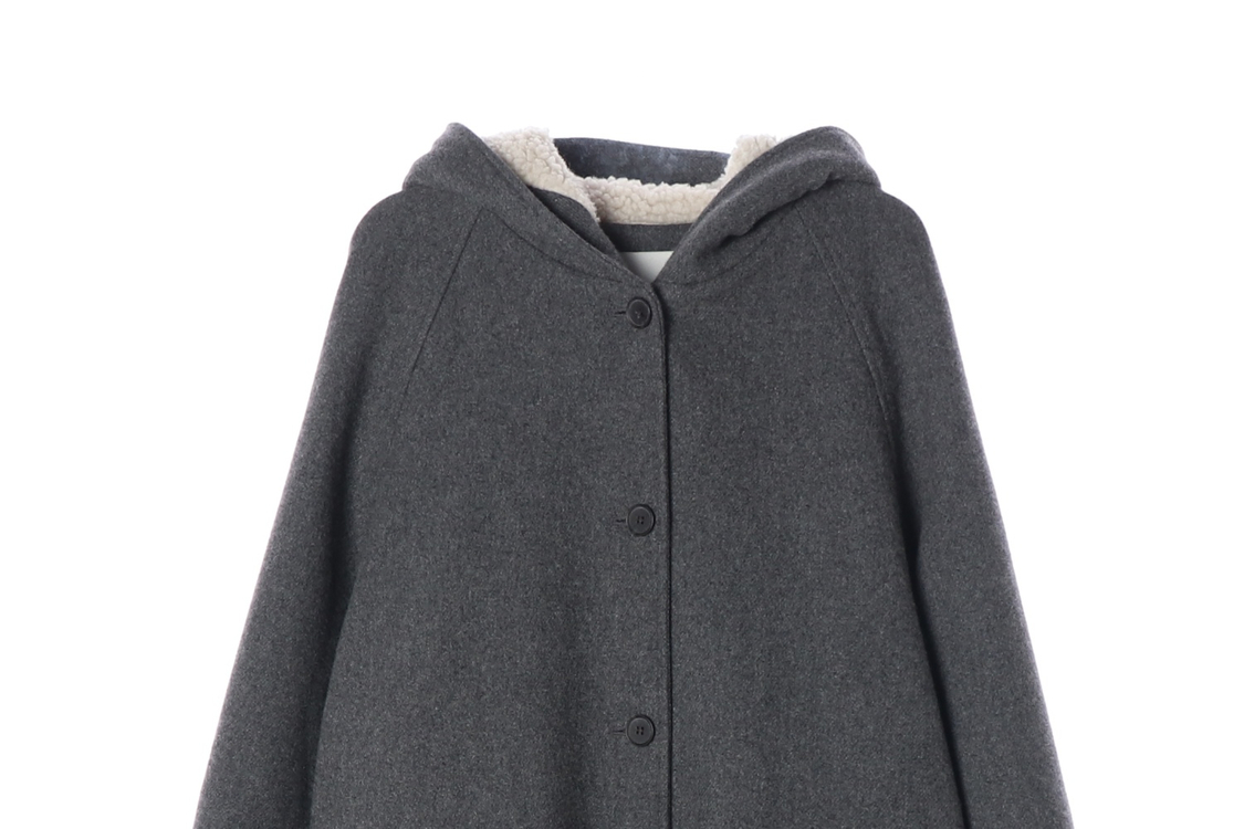 마론 에디션 울77% 차콜 뽀글이 후디 후드 롱 코트 오버핏 이미지