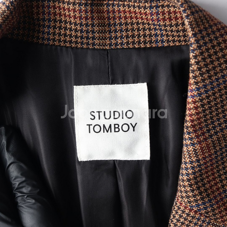 스튜디오톰보이 브라운 체크 오버핏 블레이저 자켓 싱글브레스티드재킷--4