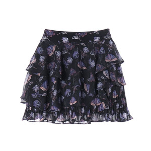 에고이스트 블랙 네이비 플로럴 쉬폰 플리츠 캉캉 티어드스커트 치마