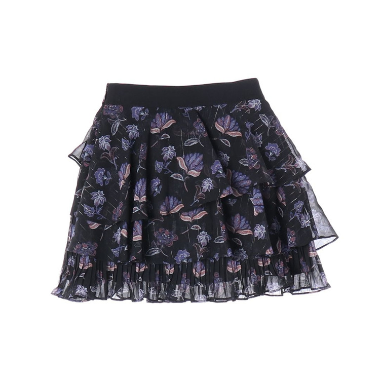 에고이스트 블랙 네이비 플로럴 쉬폰 플리츠 캉캉 티어드스커트 치마--1