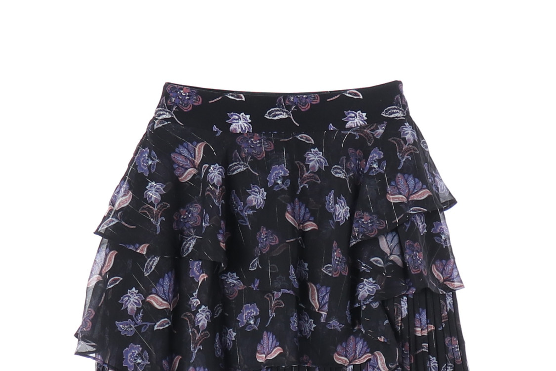 에고이스트 블랙 네이비 플로럴 쉬폰 플리츠 캉캉 티어드스커트 치마--2