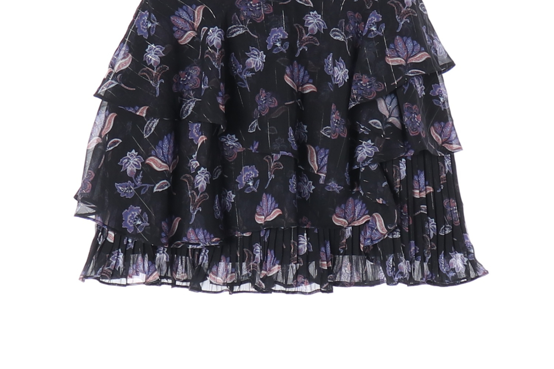 에고이스트 블랙 네이비 플로럴 쉬폰 플리츠 캉캉 티어드스커트 치마--3
