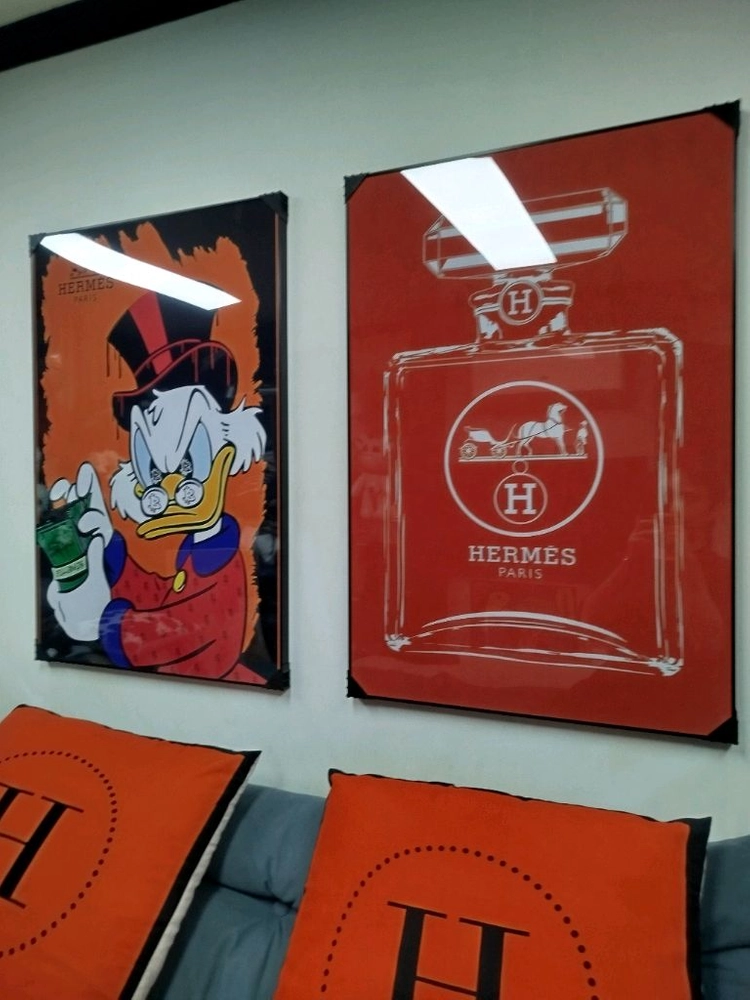 에르메스 도널드덕 디즈니 피규어 향수 유화 꽃 그림액자 그림 액자 인테리어소품 이미지