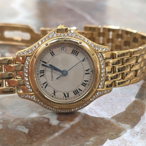 [레이디] 까르띠에 쿠거 피가로 오리지날 다이아몬드 18k 금통 쿼츠