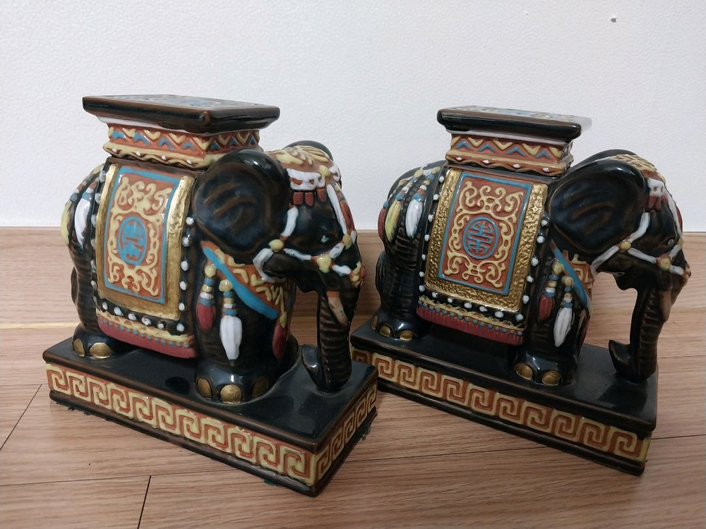 코끼리 도자기장식 미니 스툴--1