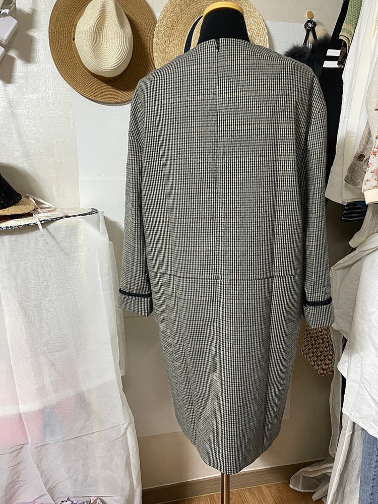 새상품 S 55 ~ 66 루즈핏 잔체크 모직 원피스 스테파넬 이미지