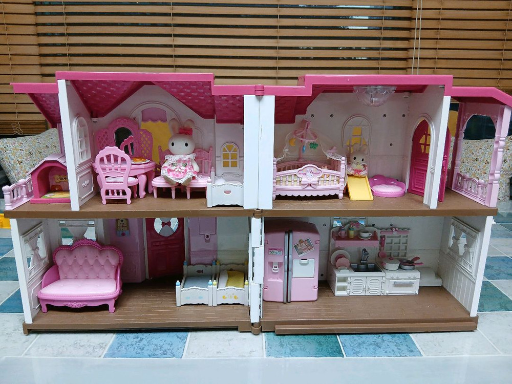실바니안 패밀리 대형 2층 하우스 구버전 + 가구·인형 풀세트--8