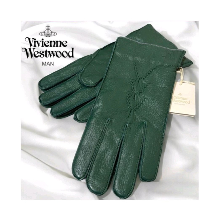 비비안웨스트우드 남성용 V 스티치 가죽 장갑 다크 그린 (새상품)--0
