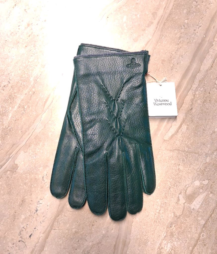비비안웨스트우드 남성용 V 스티치 가죽 장갑 다크 그린 (새상품)--2