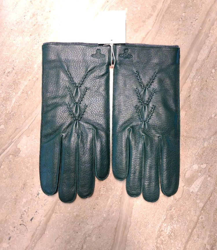 비비안웨스트우드 남성용 V 스티치 가죽 장갑 다크 그린 (새상품)--3