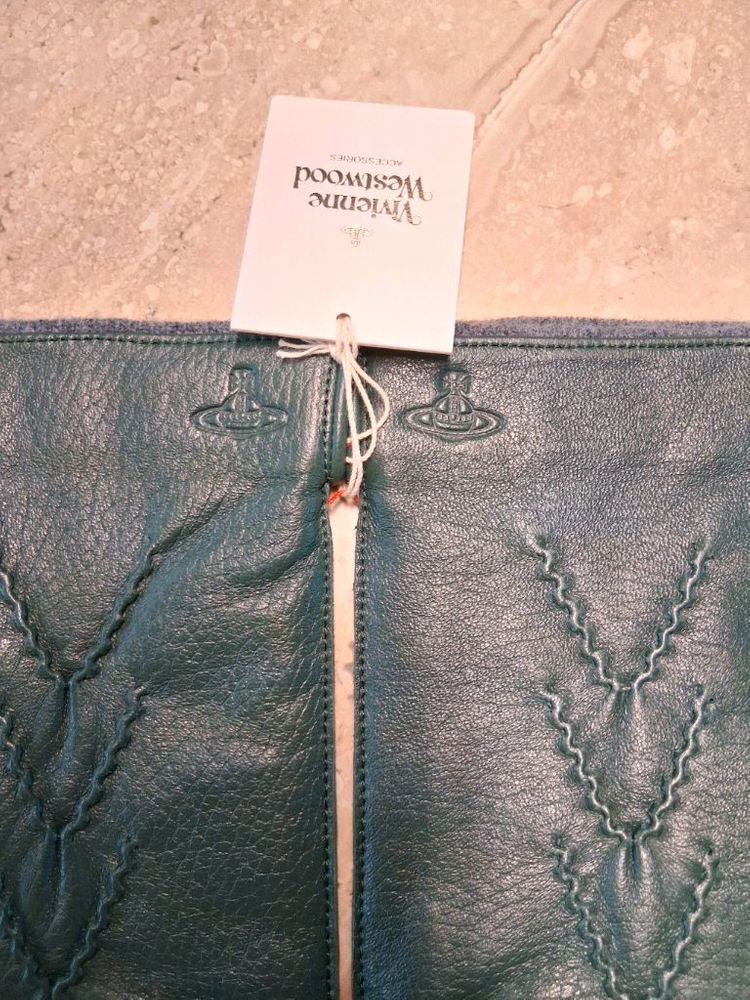 비비안웨스트우드 남성용 V 스티치 가죽 장갑 다크 그린 (새상품)--5