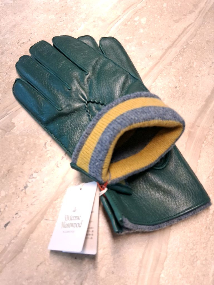 비비안웨스트우드 남성용 V 스티치 가죽 장갑 다크 그린 (새상품)--6