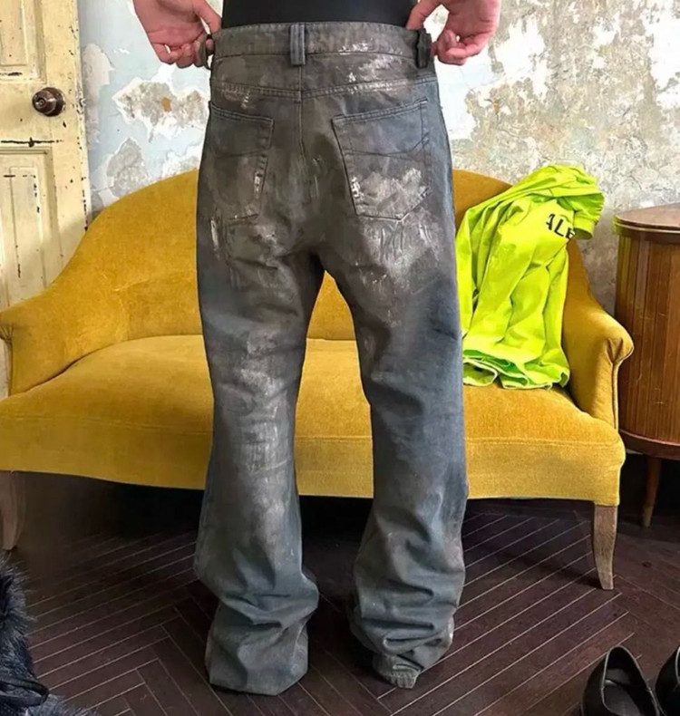 TRIANGLE PROJECT 23AW 다크그레이 바지 팬츠 머드 페인팅--1