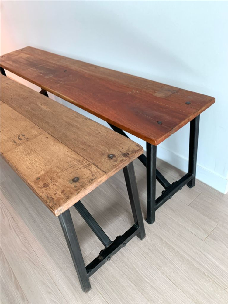 빈티지 가구 원목 철제 벤치 의자 이미지