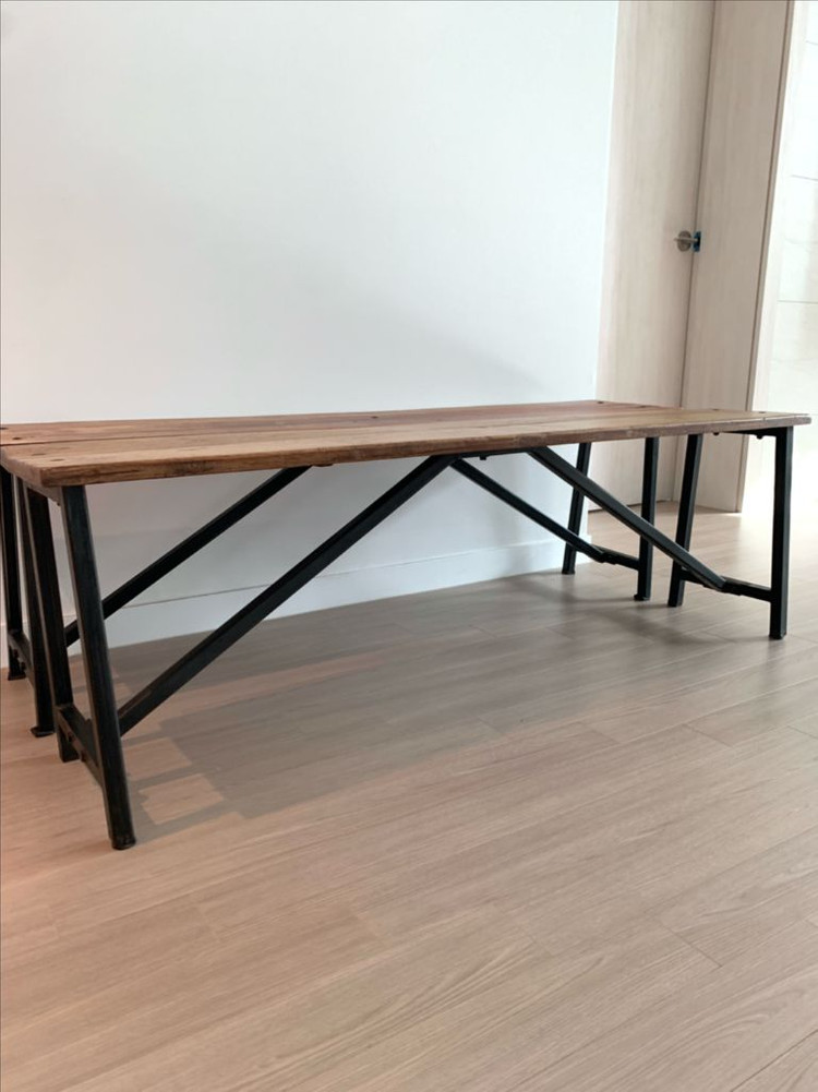 빈티지 가구 원목 철제 벤치 의자 이미지