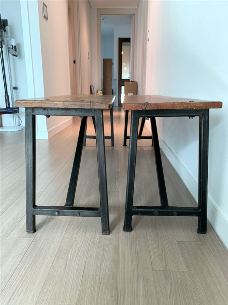 빈티지 가구 원목 철제 벤치 의자 이미지