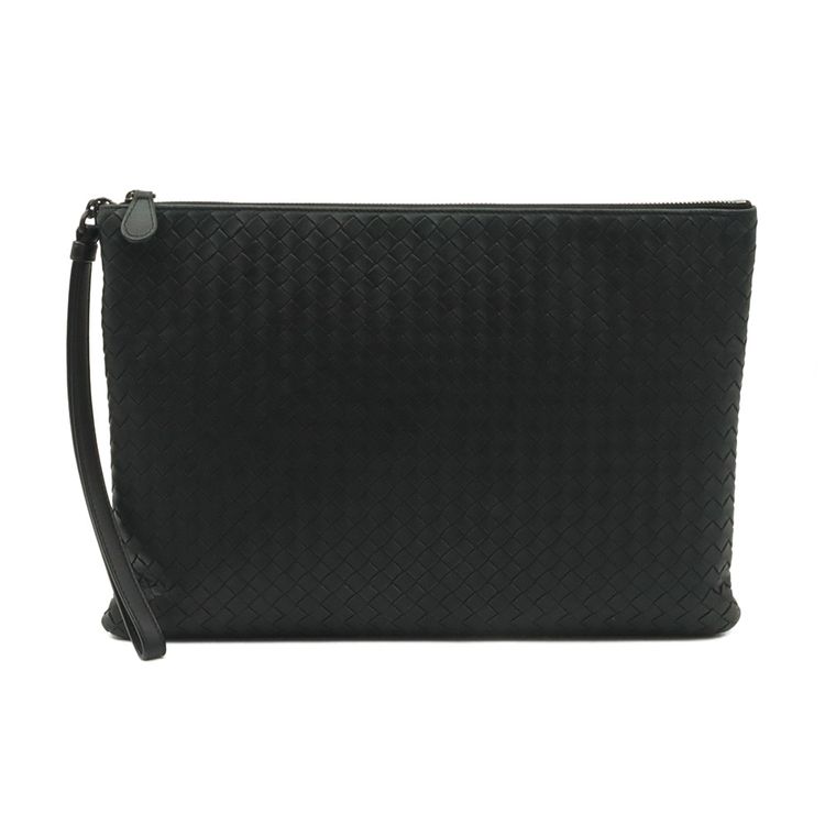 보테가베네타 블랙 인트레치아토 나파 도큐먼트 케이스 핸드스트랩 라지 클러치 / 442242--0