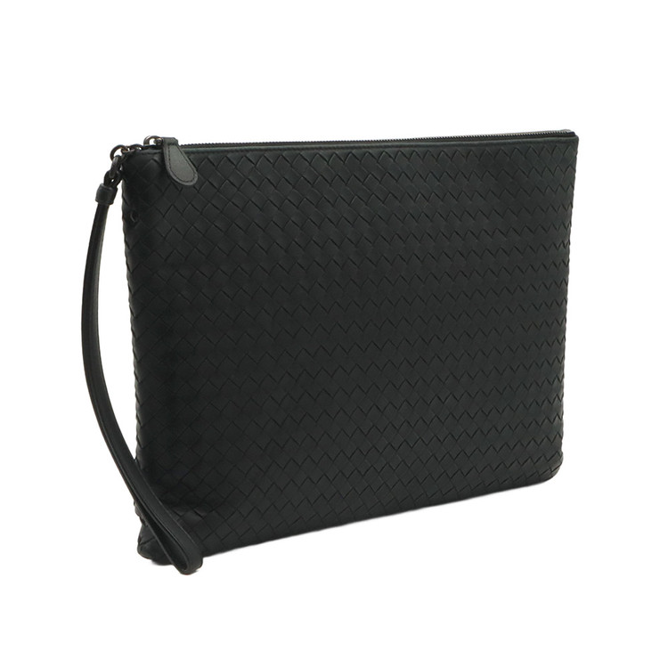 보테가베네타 블랙 인트레치아토 나파 도큐먼트 케이스 핸드스트랩 라지 클러치 / 442242--3