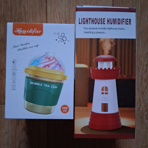 USB버블티 컵모양 가습기&USB등대 무드등 가습기.2개일괄 참고하세요