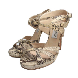 지미추 파이톤 스트랩 베이지색 하이힐 37사이즈 상태굿