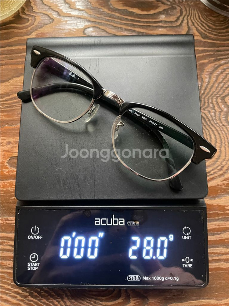 레이밴 5154 클럽마스터 51사이즈 하금테 안경 남녀공용 + 블루라이트 차단렌즈--6