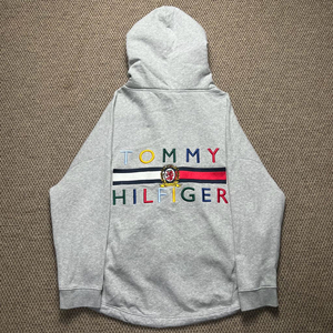 타미힐피거 컬렉션 오버핏 빅로고 후드집업 그레이 L